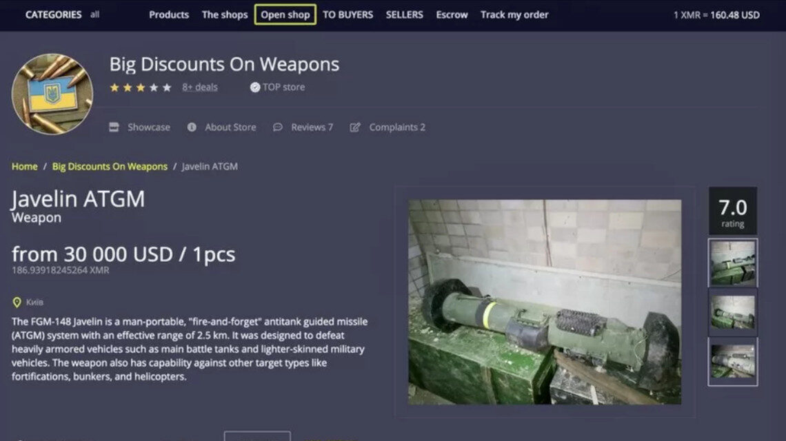 ukrán fegyverek dark web