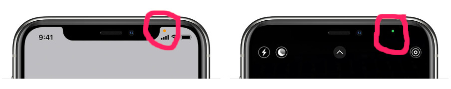 Apple ios narancssárga pötty zöld pötty