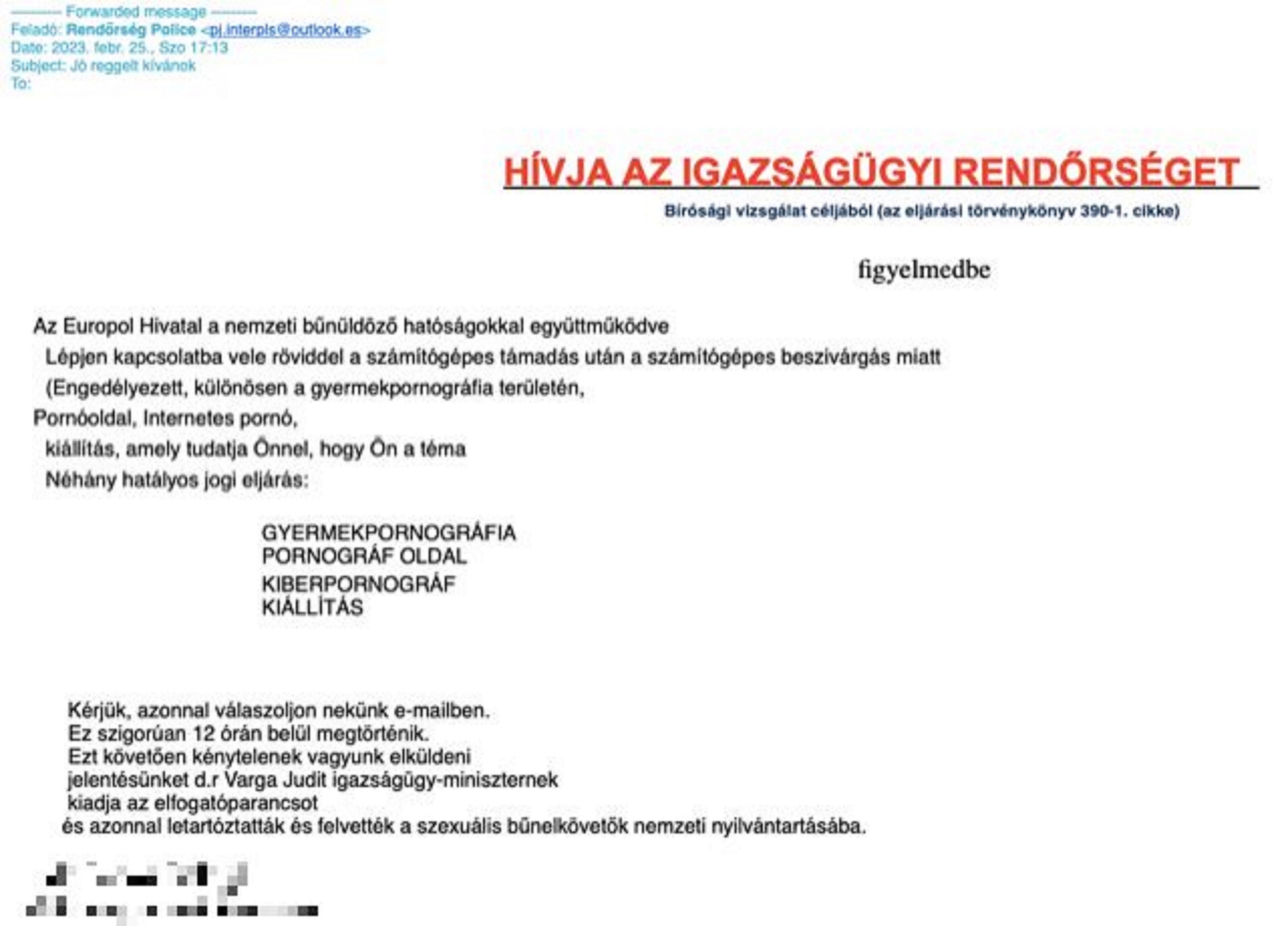 europol levél gyermekpornográfia levél