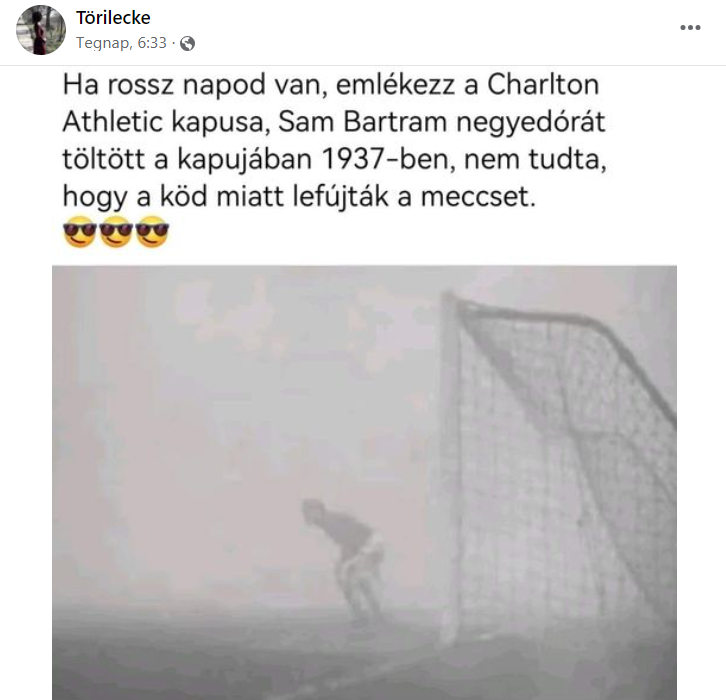 Sam Bartram kapus ködben 1937