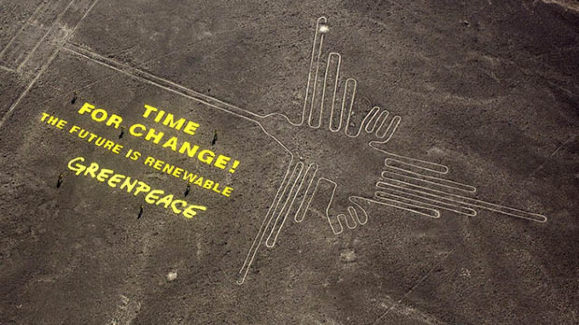 Greenpeace-akció a Nazca-vonalaknál